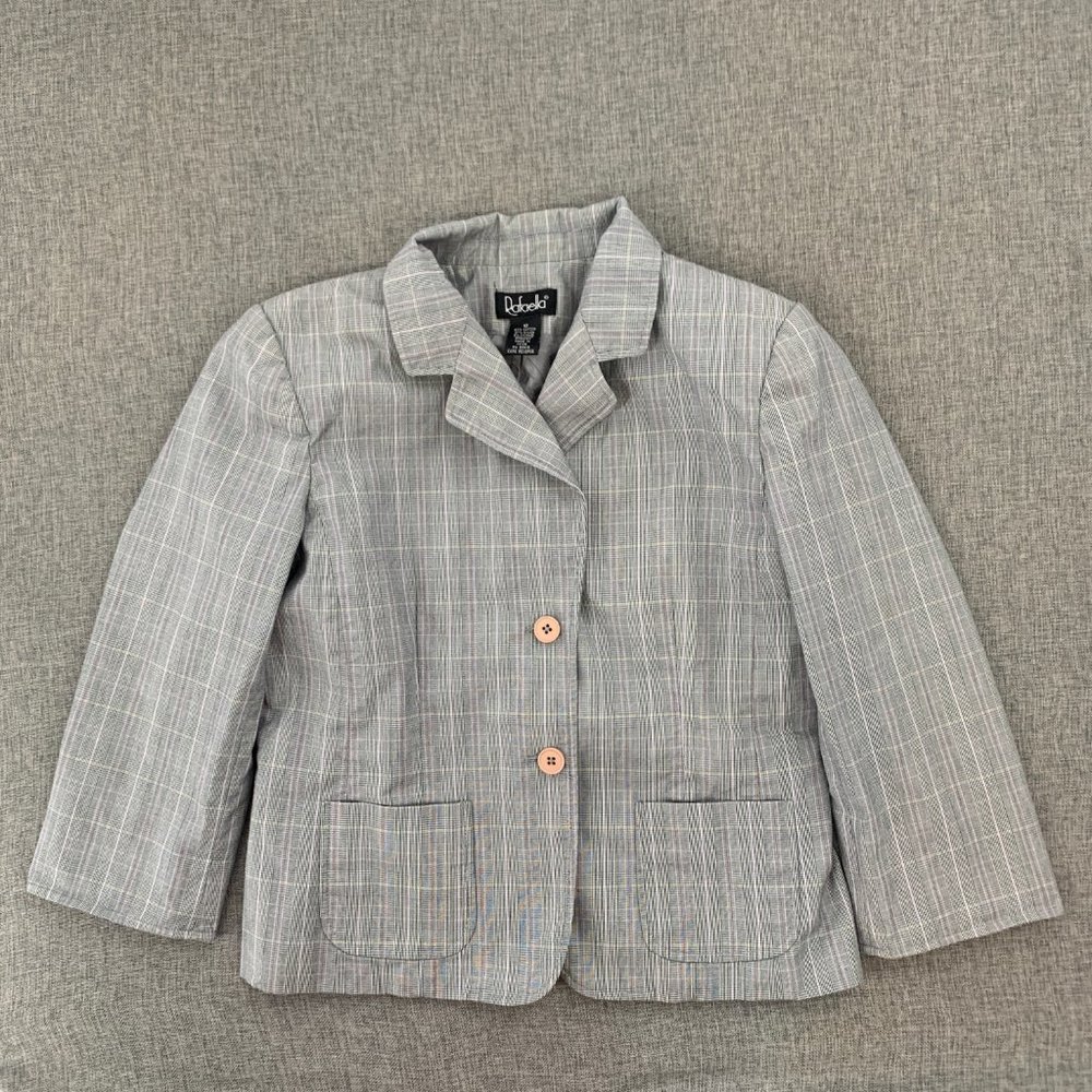 Rafaella Gray Plaid Blazer 2 Button Closure Collared 60% Cotton Pockets Sz 10
